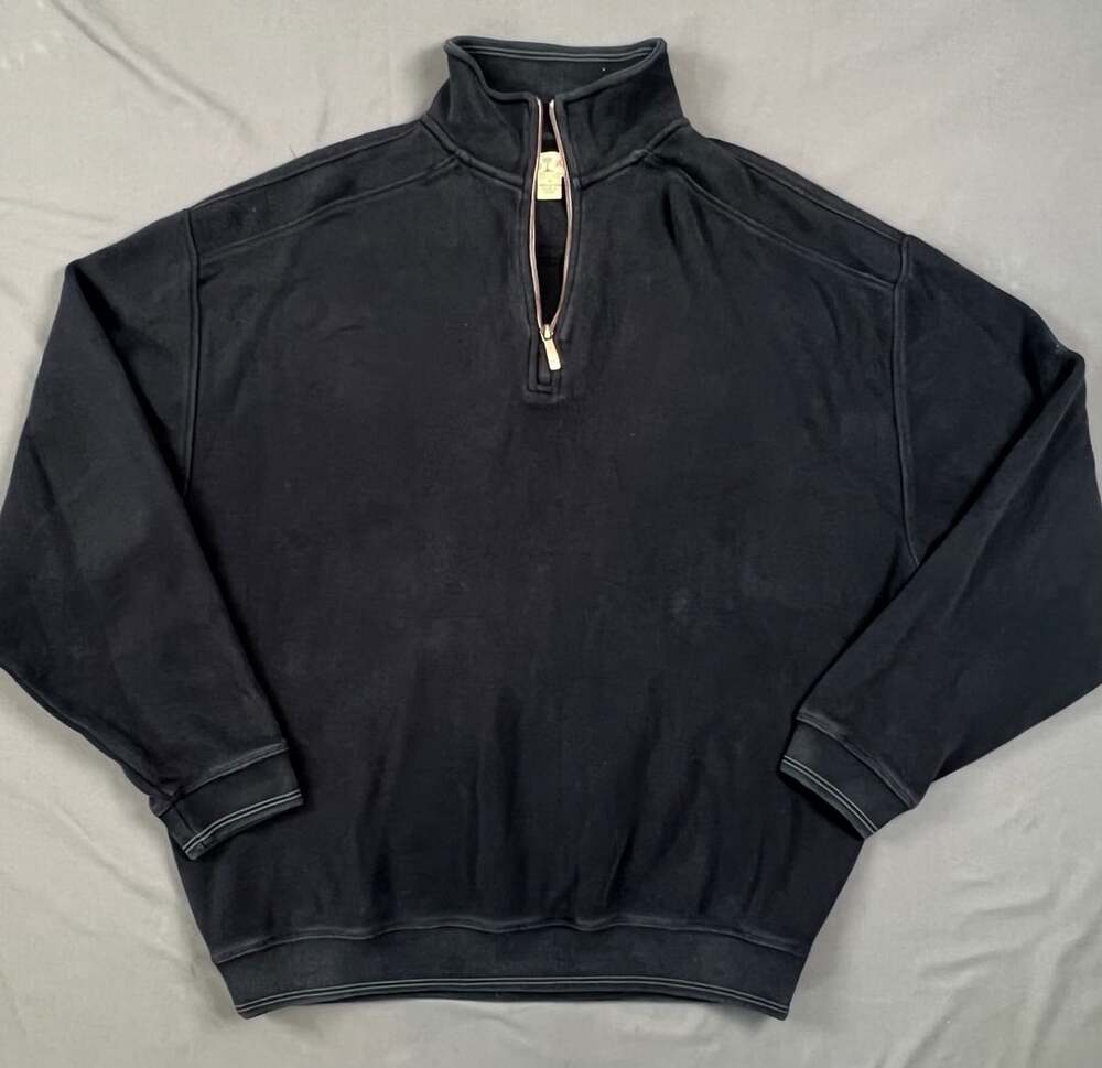 Tommy Bahama 1/2 Zip Pullover Sweatshirt Mens Medium Black Cotton